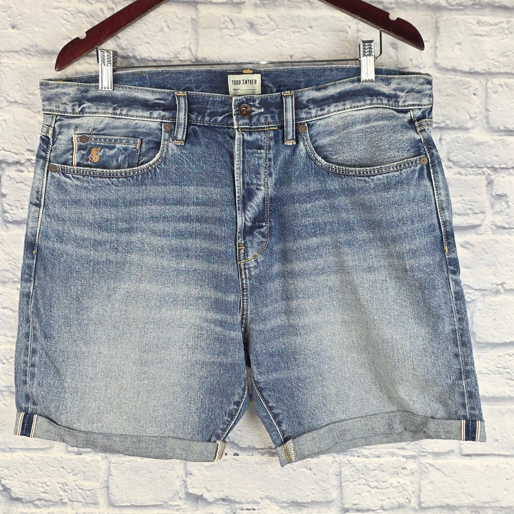 Todd Snyder Men Denim Shorts Jean Jorts Blue Wash Selvedge Cotton Cuffed Size 34